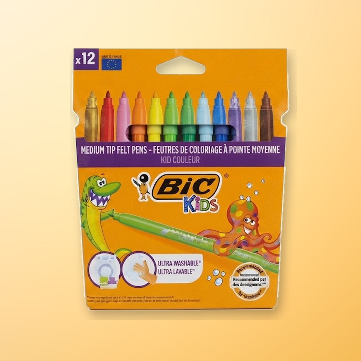 Feutres BIC Kids pointe moyenne – 12 couleurs