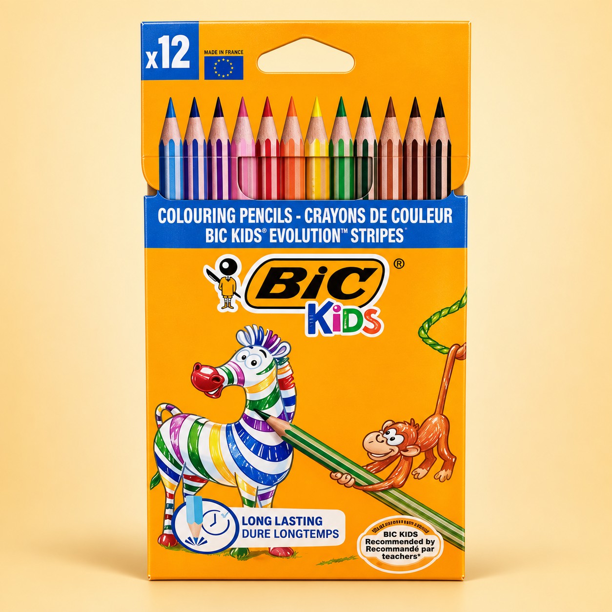 Crayons de couleur BIC Kids Evolution Stripes – Boîte de 12