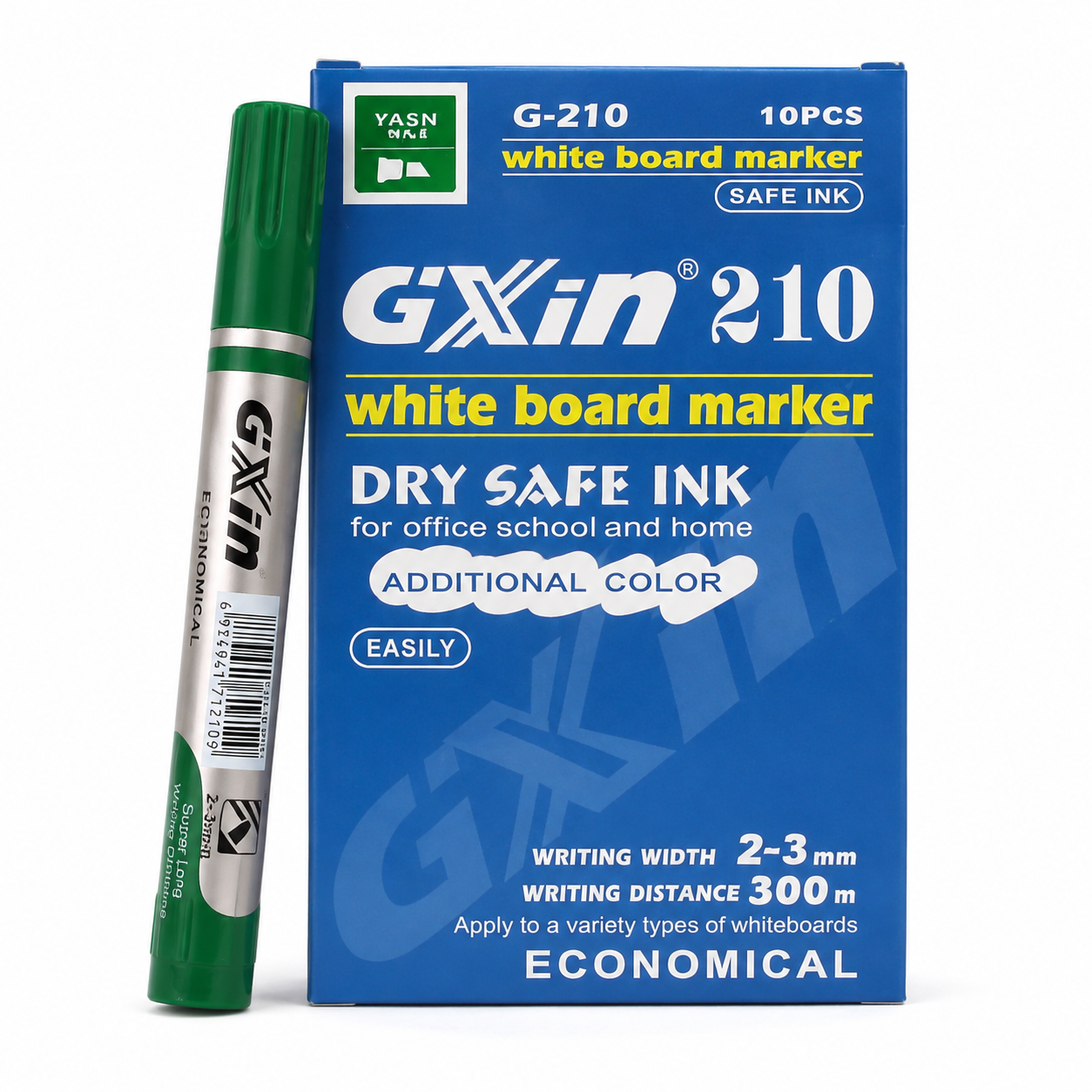 Marqueurs Gixin 210 pour tableau blanc – vert, boîte de 10