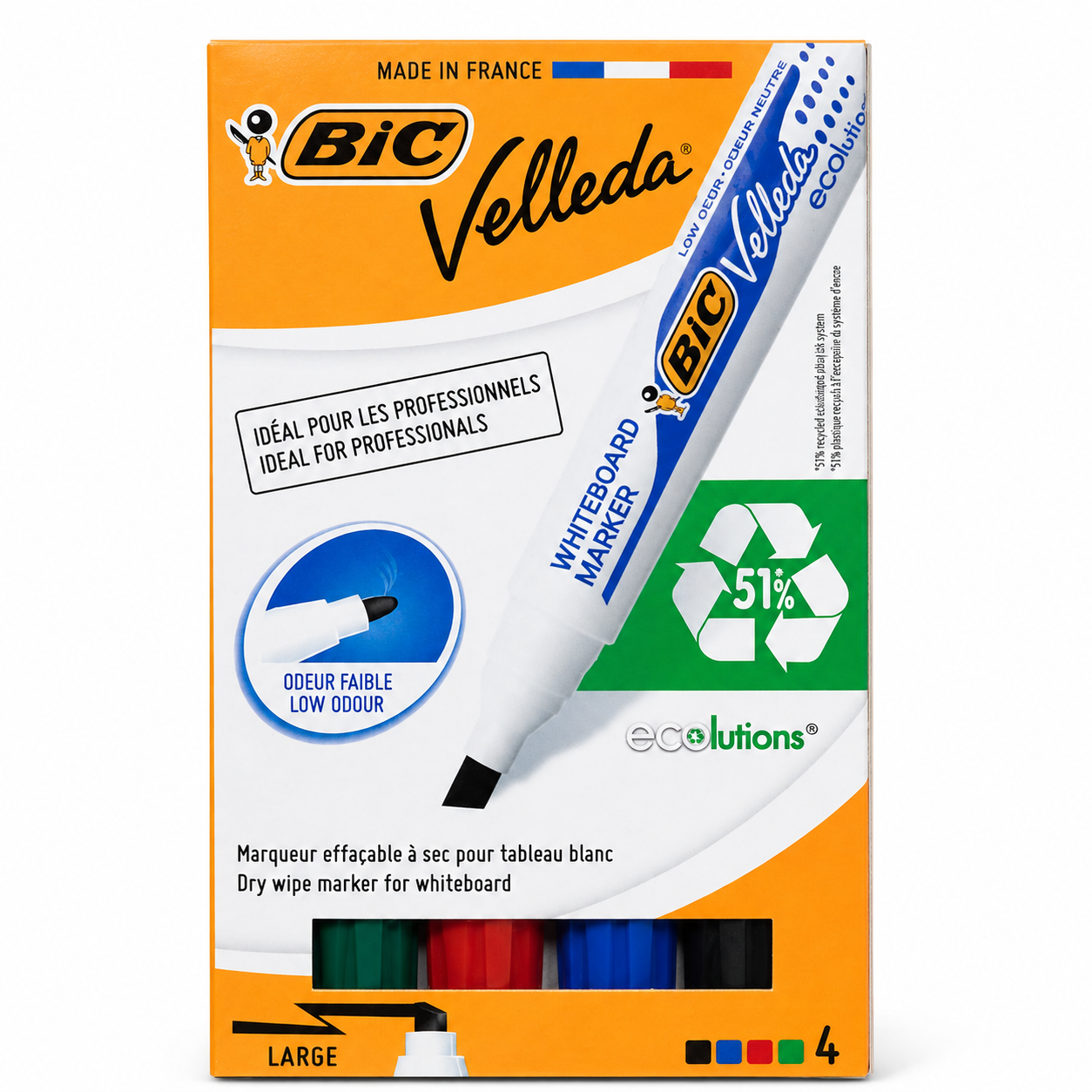 Marqueurs BIC Velleda pour tableau blanc – étui de 4