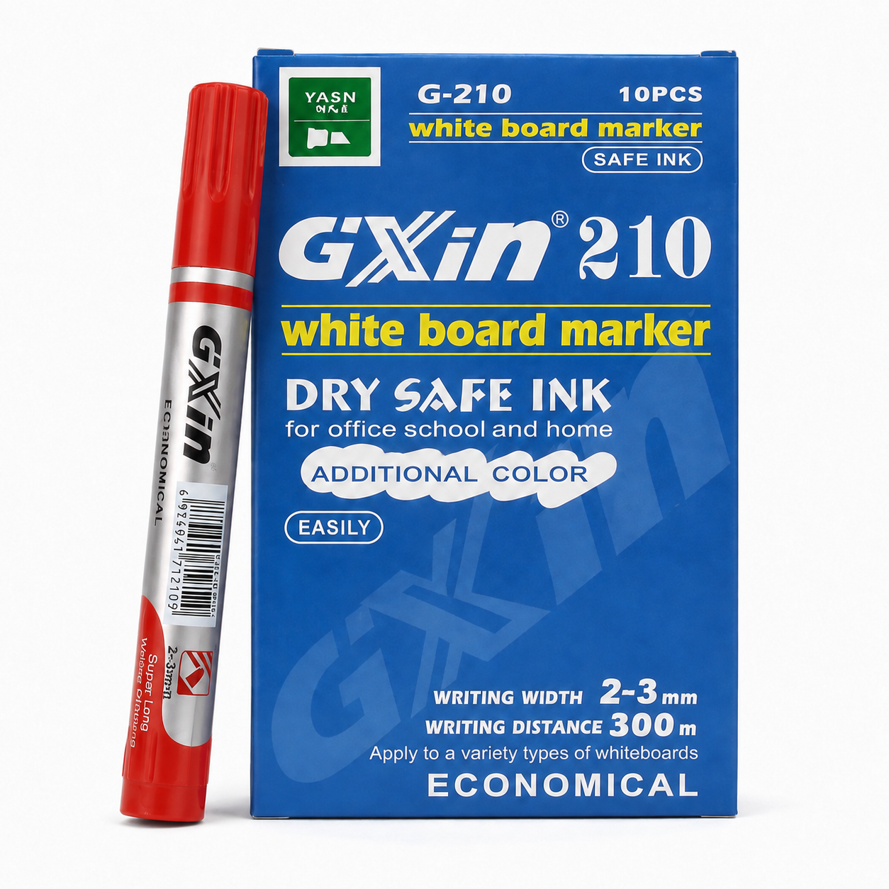 Marqueurs Gixin 210 pour tableau blanc – rouge, boîte de 10