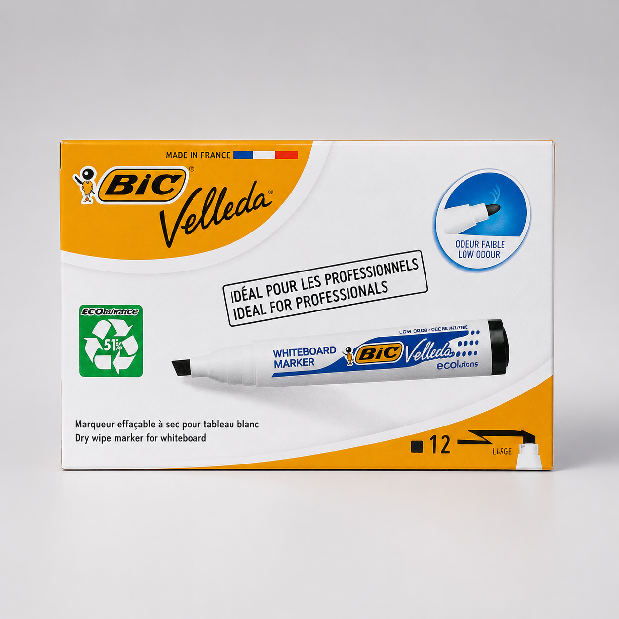 Marqueurs tableau blanc BIC noirs – boîte de 12