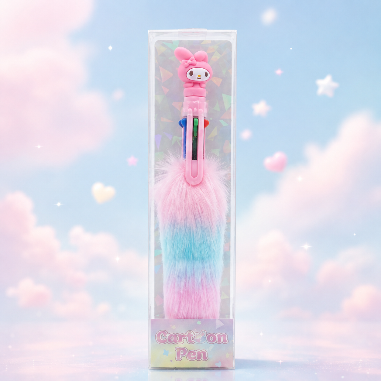 Stylo multicolore fantaisie à pompon
